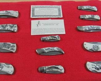 Scrimshawed Bone Handle Knives