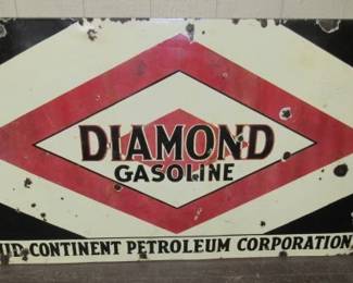 1930's - 1940's Porcelain Diamond Gasoline Sign - Single Sided - 3' x 5'