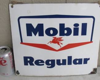 1950's Porcelain Mobil Gas Pump Plate Sign