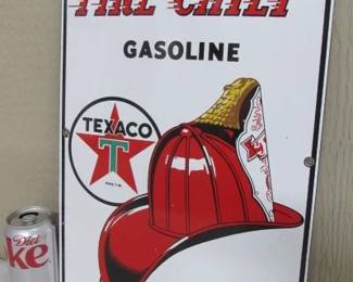 Porcelain Fire-Chief Gasoline Texaco Sign - Dated 1947