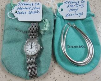 Tiffany & Co. Stainless Steel Ladies Watch - Tiffany & Co. Sterling Hoop Earrings