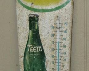 1940's - 1950's Metal Embossed Teem Soda Thermometer 