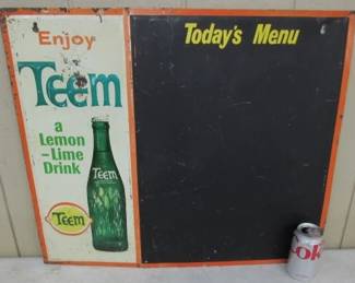 1940's - 1950's Metal Embossed Teem Soda Menu Board - 22" x 26"