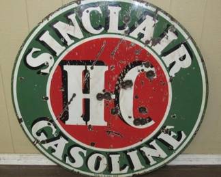 Mid 1930's Porcelain 48" Sinclair H-C Gasoline Sign - Double Sided