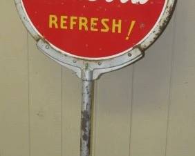 Late 1930's - Early 1940's Porcelain 30" Coca-Cola Lollipop Sign w/Base - All Original - 63" Tall