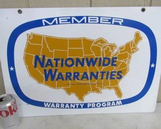 1969 Metal NOS Double Sided Nationwide Warranties Swinger Sign - 16" x 23"