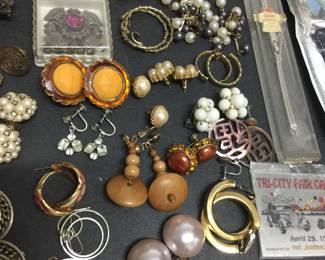 Assorted earrings-brooches + more