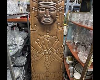 Mayan Vintage carved tall cabinet w/shelves