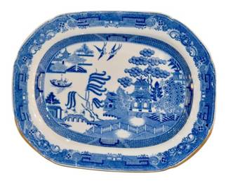Antique blue & white oval plate