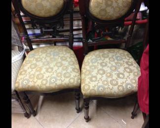 Antique pair upholstered chairs