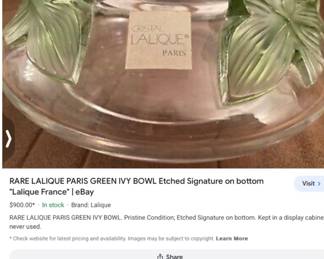 Rare Lalique Paris (green ivy bowl )