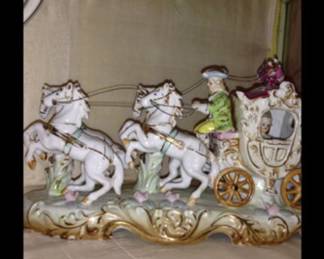 Gorgeous porcelain signed horses & carriage
