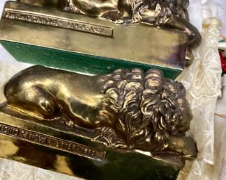 Signed vintage lion bookends