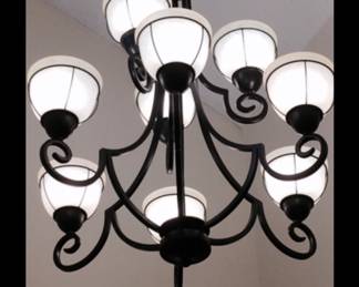 Large bronze Iron chandelier w/ glass globes