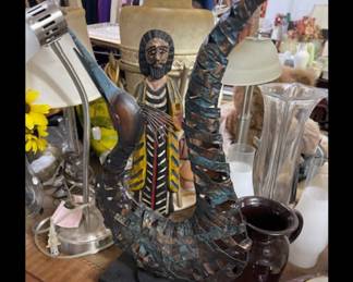 Handmade bronze bird & more items