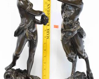 Pair of Bronze Mythical Saytr and Baccante Statues
Signed: Clodion