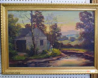 Oil on Canvas Landscape country Cottage Scene
Signed: C.W. Fryer