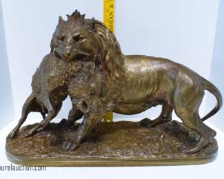 Large French 19th C. Bronze Depicting a Lion and Boar Hunt Scene
Signed: Christophe Fratin 1801-1864