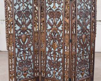 Vintage Italian Carved Walnut 3 Section Folding Screen