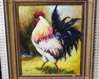 Oil on Canvas Rooster Portrait
Signed: