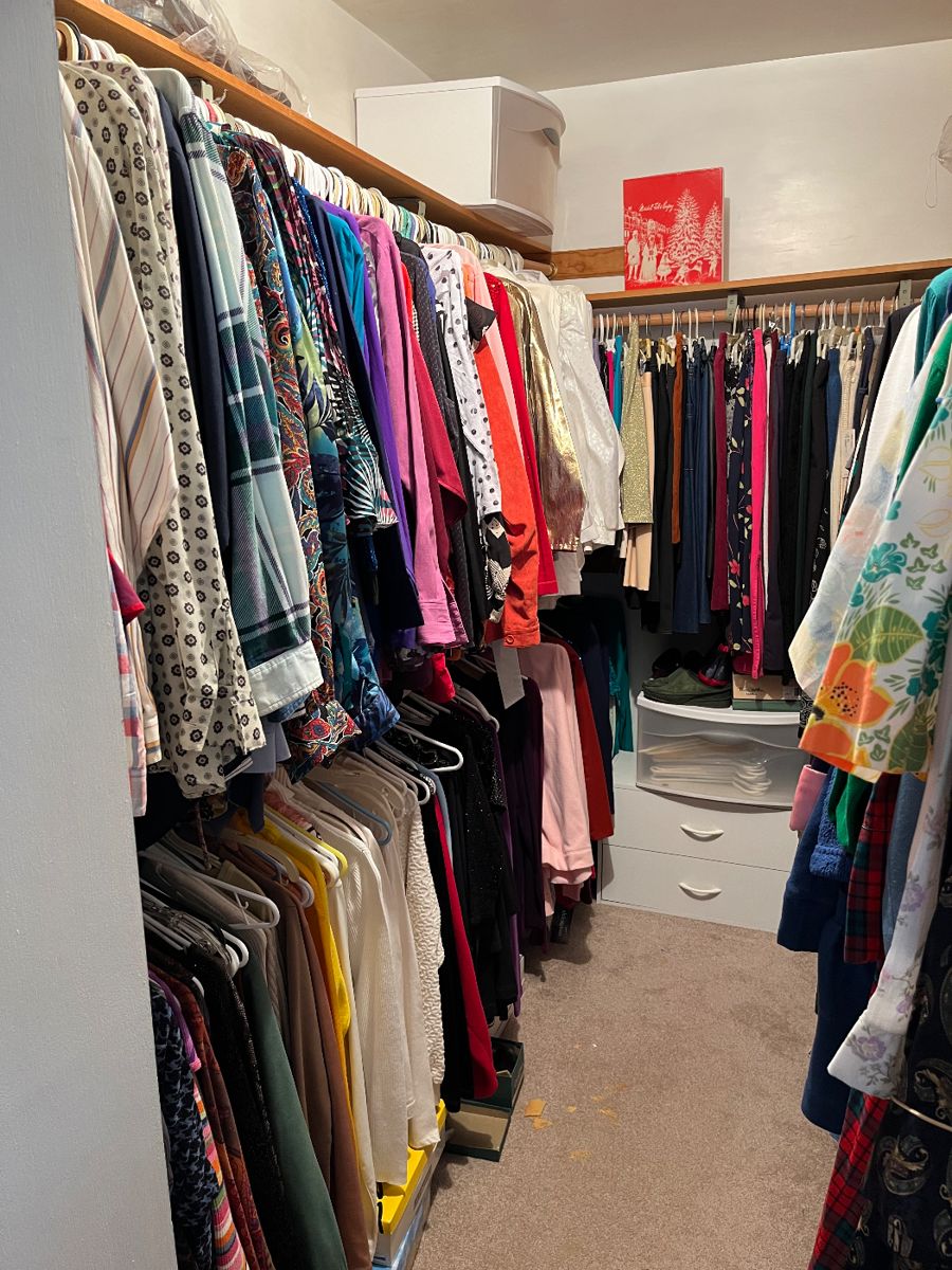 closets full of women's clothes from the 1970s to present