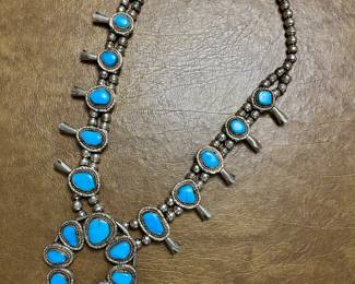 vintage Native American squash blossom turquoise necklace