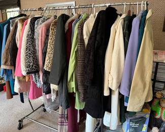2 full racks of jackets and coats - faux fur, wool, etc