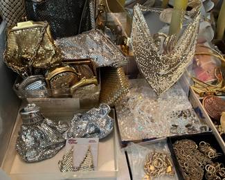 large collection of Whiting & Davis chain mail handbags, collars, cowl necklaces, wristlets, etc