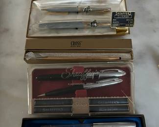 2 sets of vintage Sheaffer's pens new in box, Cross GF pen + more