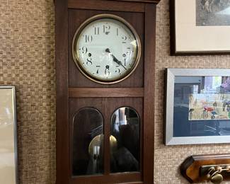 antique Waltham Wall Clock with porcelain face