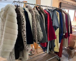 2 full racks of jackets and coats - faux fur, wool, etc