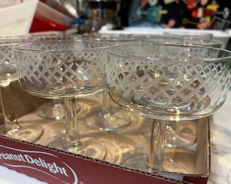 Very cool vintage etched champagne coupes