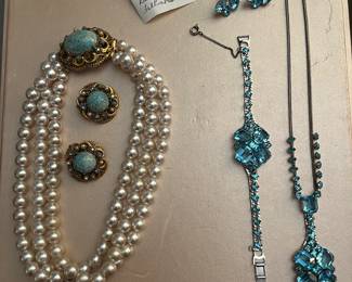 vintage crystal and faux pearl necklaces