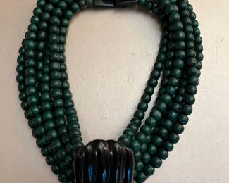 vintage wood multi strand bead nacklace