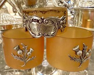 Antique napkin rings with silver thistles