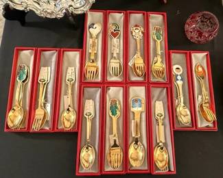 Michelson Danish sterling Christmas spoons and forks with boxes