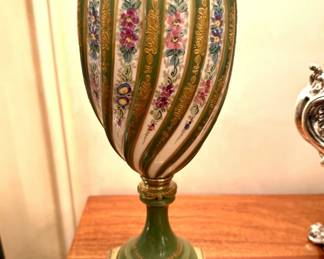 Pair of antique French hand painted porcelain lamps 