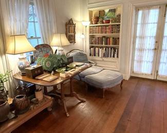 Ikebana baskets, Chinese porcelains, a relaxing French down chair and ottoman.  All can go directly from this beautiful home to your house and change your design instantly!