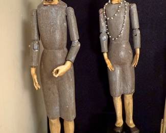 Pair of antique articulated Holy Family figurines.  These are great!  Mounted individually on blocks of wood 