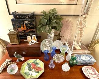 Bjorn Winblaad, Murano miniatures, antique English box, vintage Japanese jewelry chest inlaid with mother of pearl