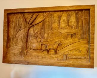 Carved sugar shack for maple syrup 