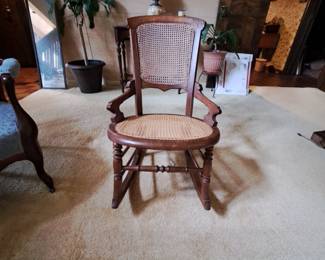 Antique Victorian walnut cane seat & back rocker
