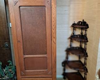 antique oak flat wall cupboard, chiffrobe.
