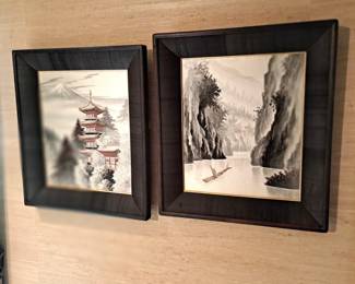 Pair antique Japanese paintings,