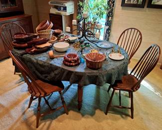 Antique table, Windsor chairs & misc. items.