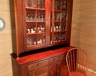 Early 16 pane Sheraton period cherry kitchen cupboard, C-1840