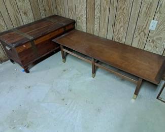Cedar chest and mid-century coffee table.