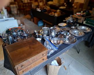 Silver plate and two drawer cabinet