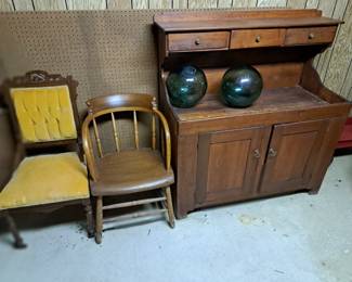 Antique chairs and vintage 1920 dry sink.