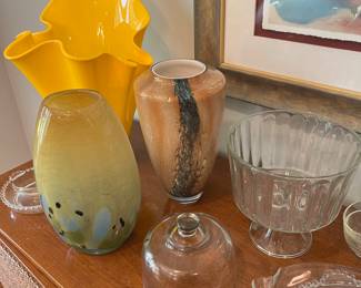 Nice selection of glassware and pottery, including these large glass vases.